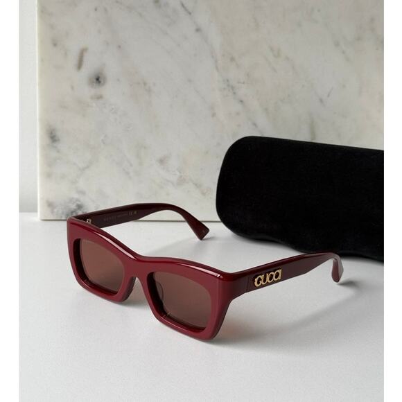 Copied - NEW Gucci GG1773SA Burgundy Cat Eye Logo Sunglasses - Picture 1 of 7
